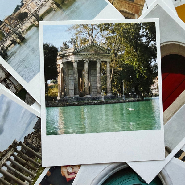 Collage of images featuring classical architecture and water